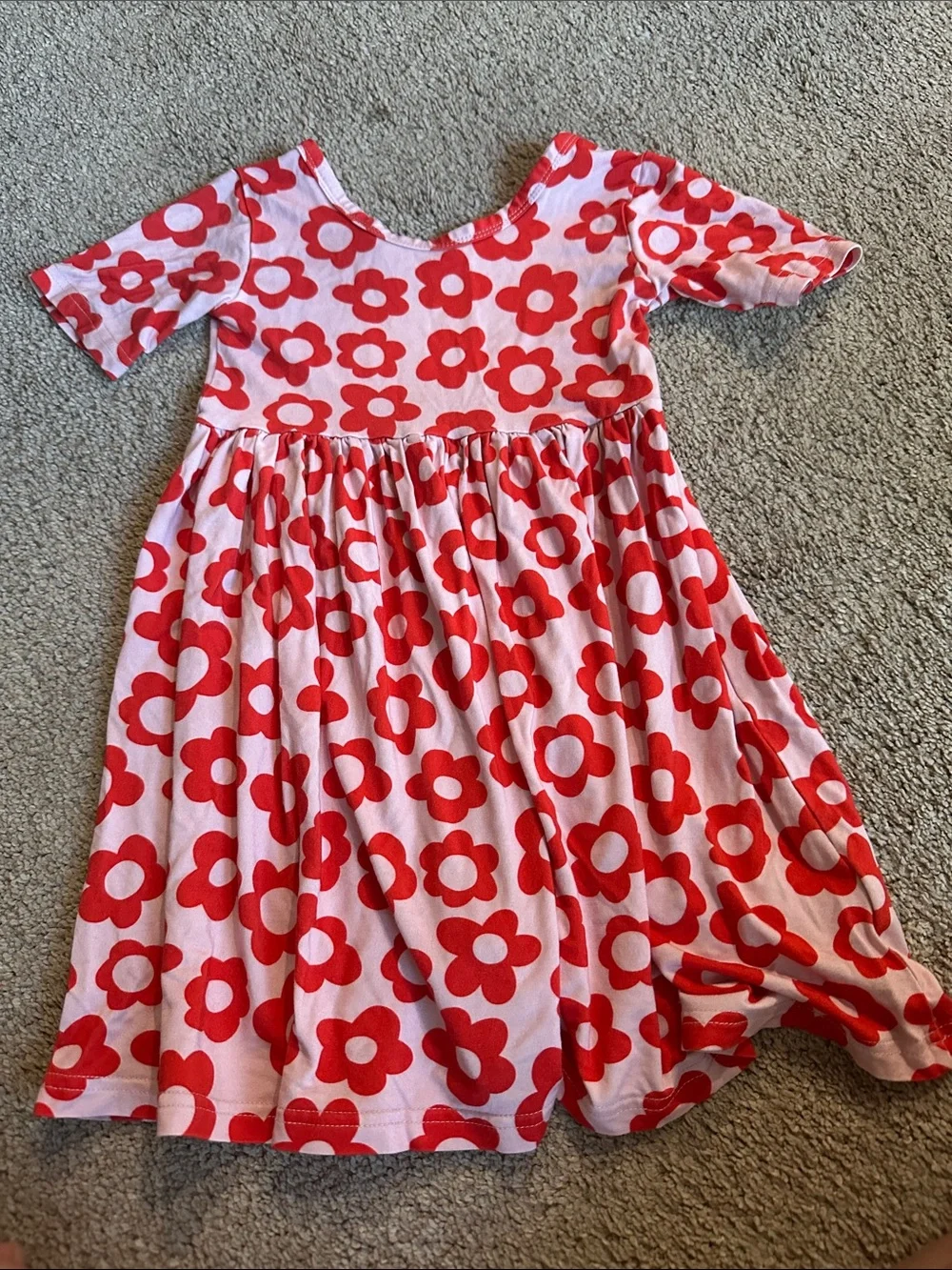 Girls Pink Dress with Red Floral Pattern - Casual Play Dress